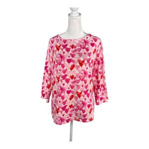 Talbots M 3/4 Sleeve Top Tee Pink Red Hearts Love Valentines Romantic